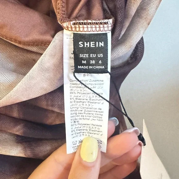 Shein Brown Abstract Marble One Shoulder Mesh Ruched Bodysuit Size M NWT - Picture 4 of 4